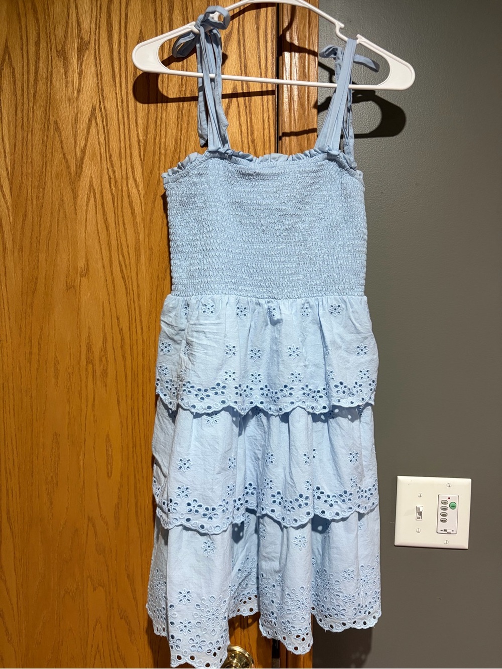 American Eagle Light Blue Eyelet Tiered Sundress